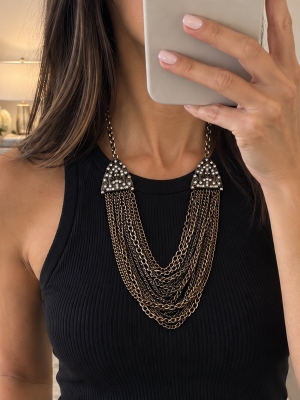 LOFT Layered Chain Statement Necklace Bronze Rhinestone